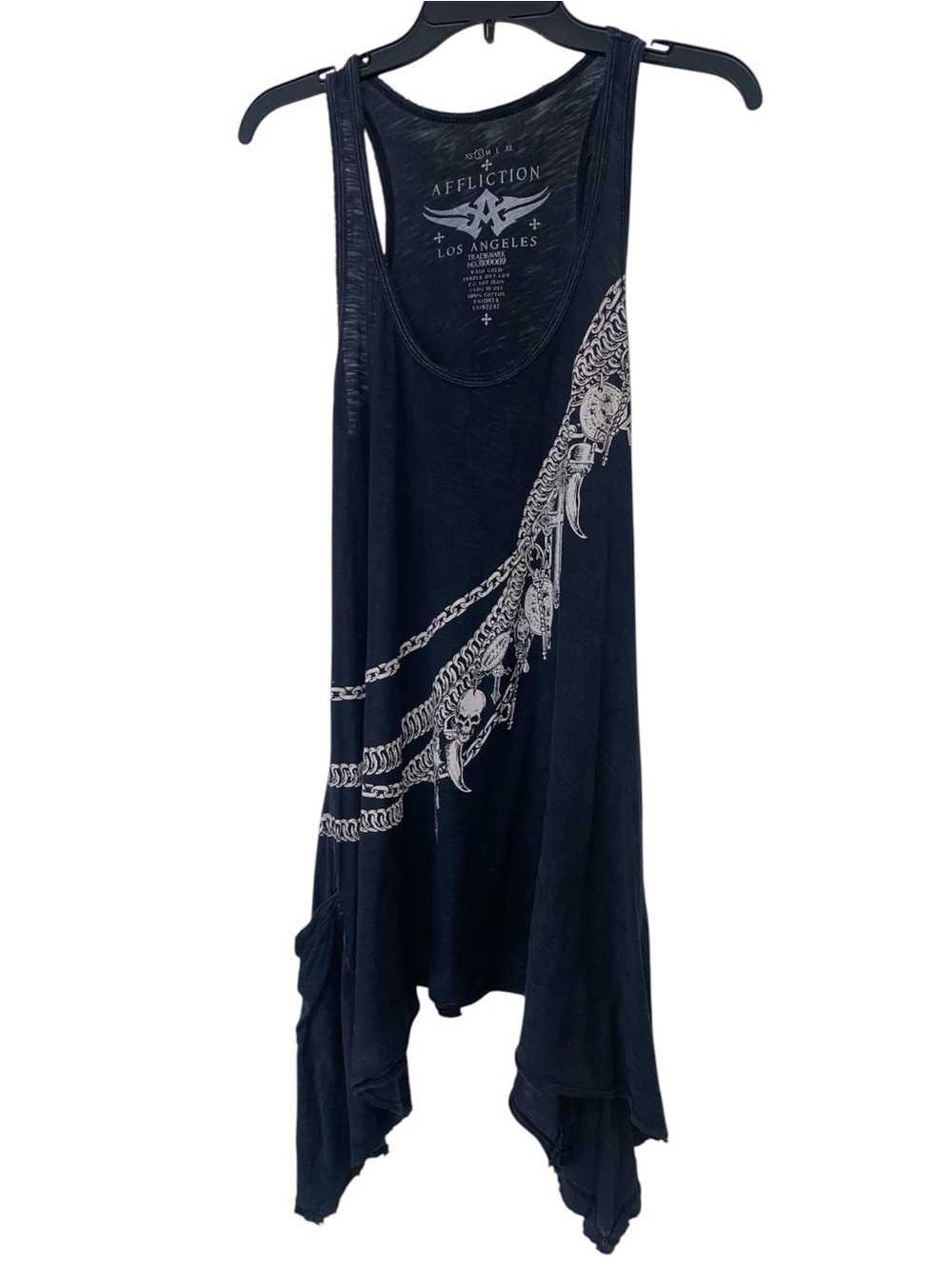 Affliction Black Racerback Tank with Chain & Charm Print Size Small Luminary